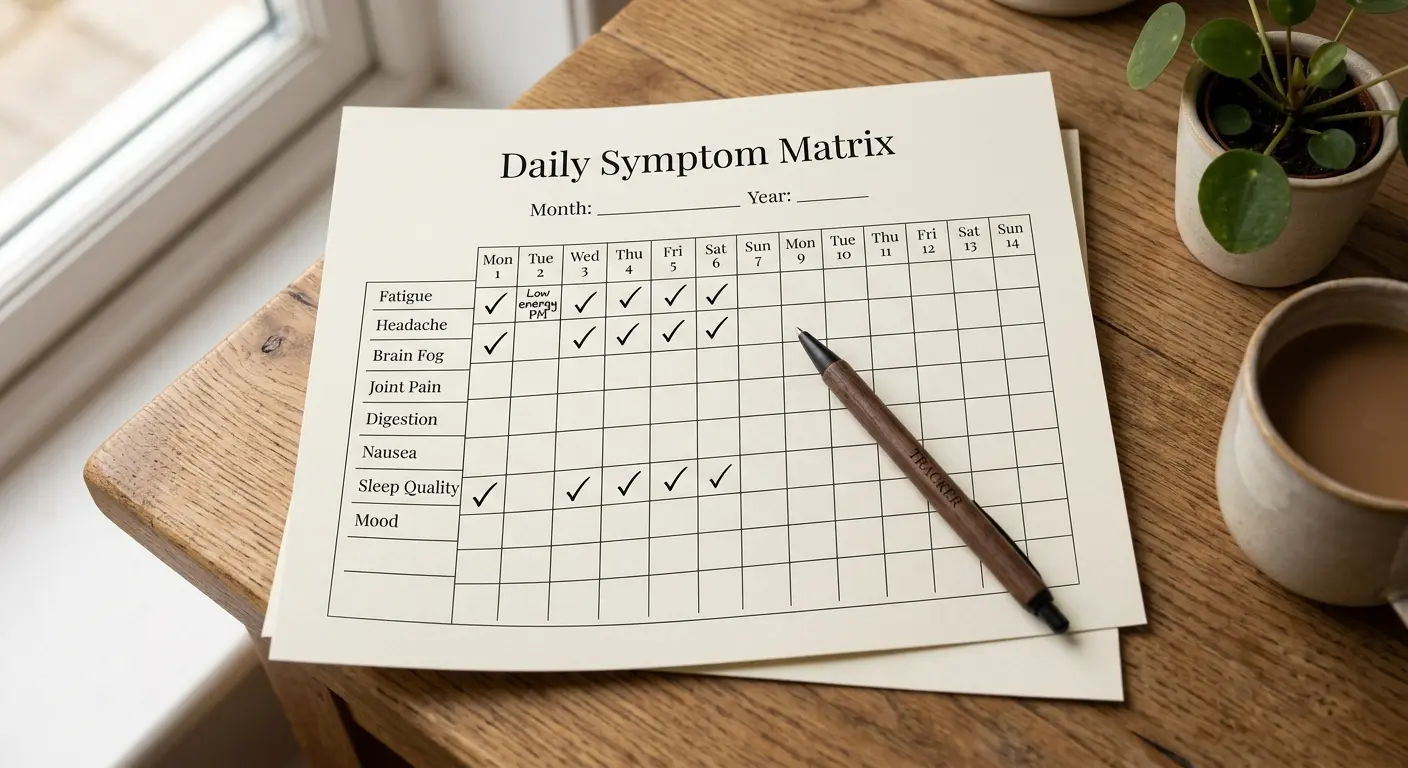 Daily Symptom Matrix tracker mockup